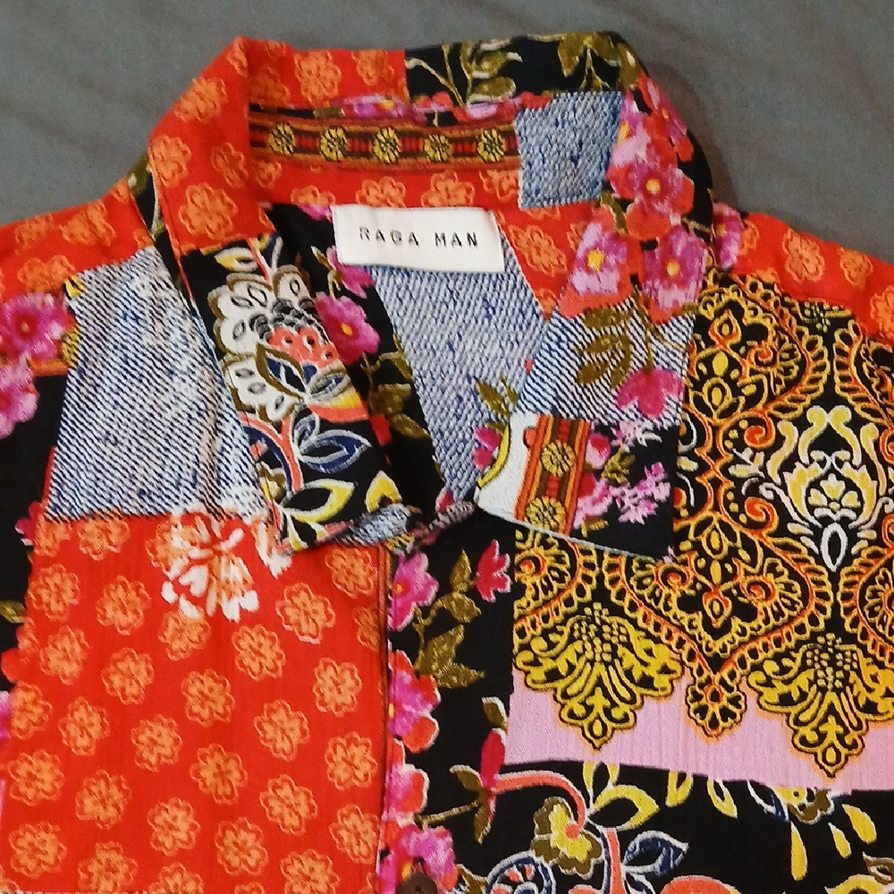 RAGA Men's Short Sleeve Shirt - Multicolor Patchwork